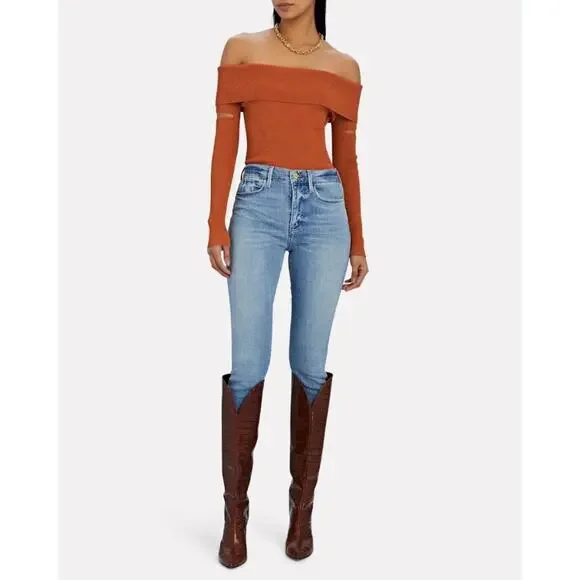 New Jonathan Simkhai Zayla Compact Knit Off Shoulder Sweater in Tobacco Size L
